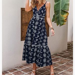 Embroidered navy sundress
